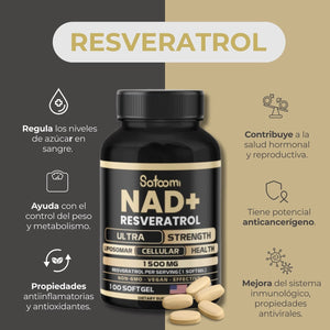 Detén el envejecimiento celular hoy con "NAD+ Resveratrol®" Importado.